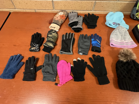 gloves and hats in our lost and found