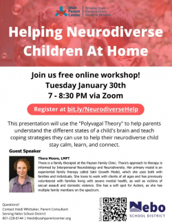 Parent/Educator Workshop: "Helping Neurodiverse Children at Home."